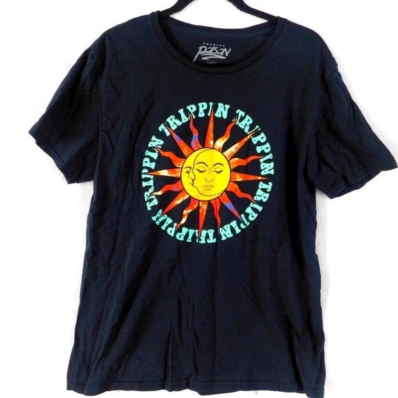 Popular Poison‎ Trippin Sun Graphic T-Shirt Short Sleeve Black Large - Picture 1 of 2
